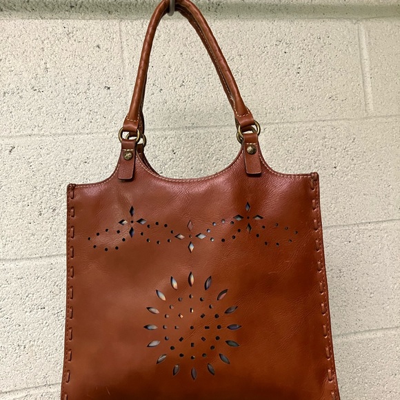 Patricia Nash Tote Leather Brown Laser Cut Bag Purse - Picture 16 of 16